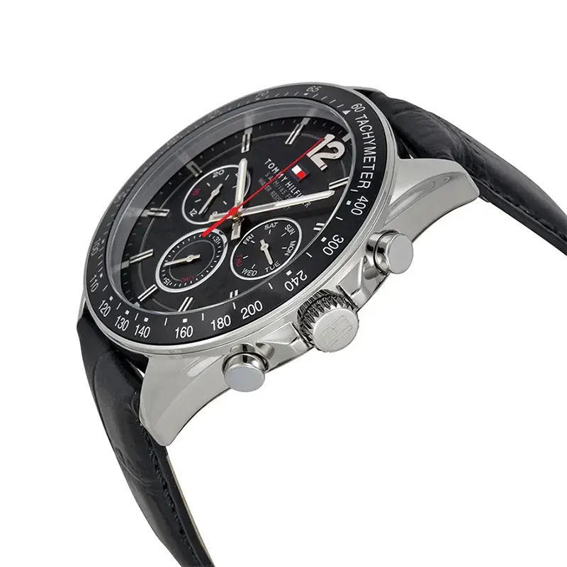 Tommy Hilfiger Luke Chronograph Black Leather Men's Watch- 1791117